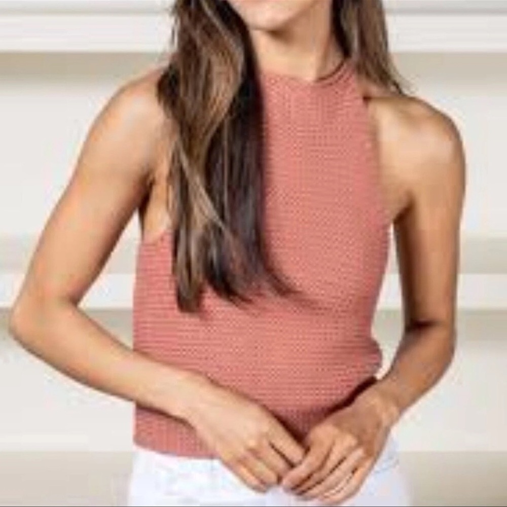 525 America Revolve Knit Halter Top Tassel Tie Neck crochet Sweater‎ Tank medium